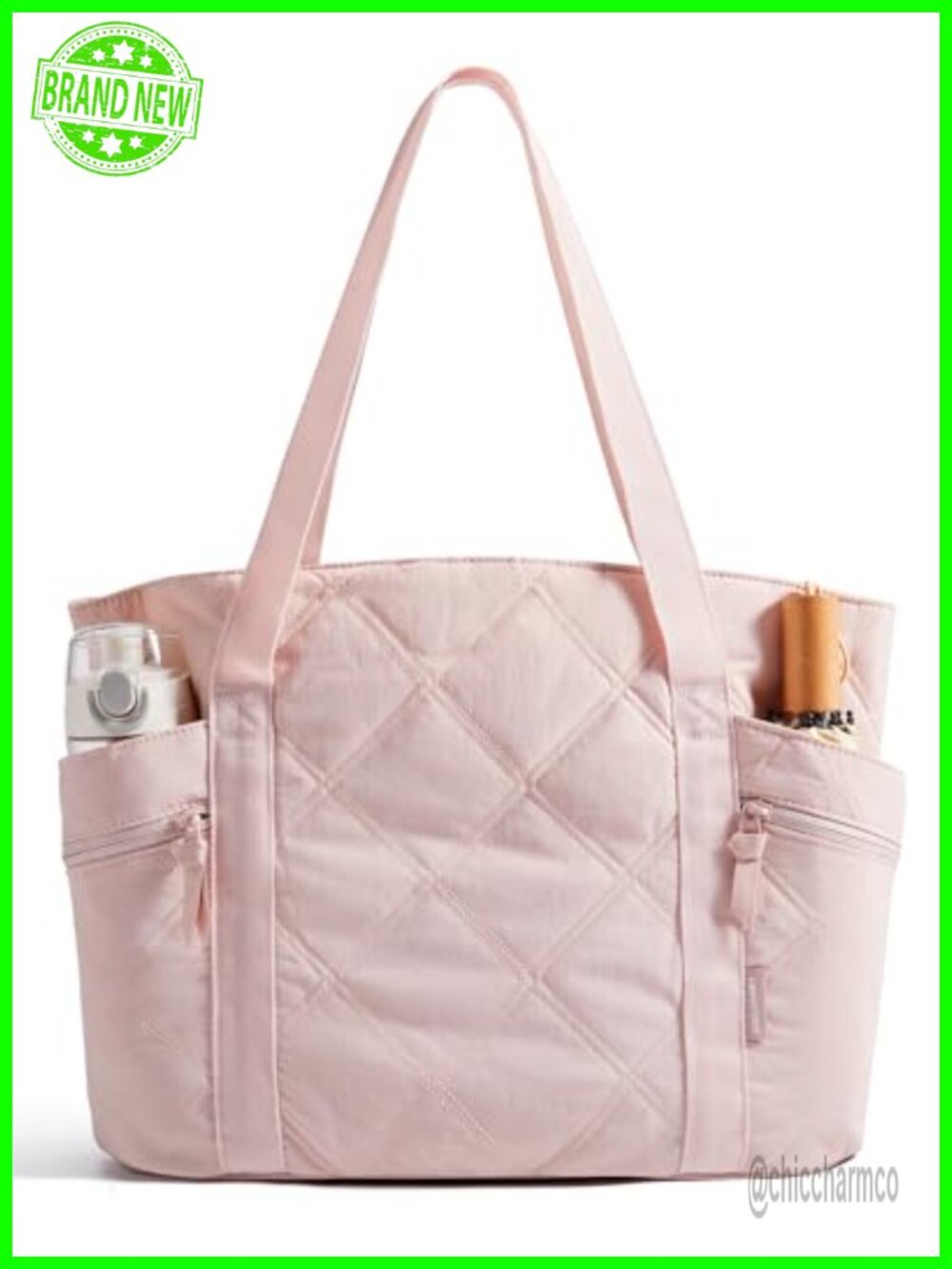 Quilted Puffer Tote Bag 20L Lightweight Water Resistant Zipper Work Gym